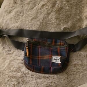 Like New Herschel Supply Company Plaid Belt Bag - Blue and Orange
